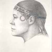 Алексеева Е.А. Рисунок. Графическая антропологическая реконструкция по черепу внешнего облика женщины 30 – 35 лет эпохи средневековья.