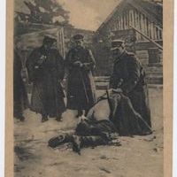 Карточка почтовая (открытка) "Порка польскими легионерами белорусского крестьянина"