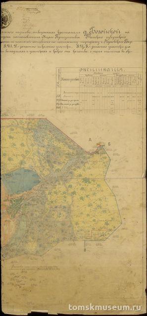 План земельного и лесного наделов, отведенных крестьянам д. Бозойской. Томск, нач. XX в.